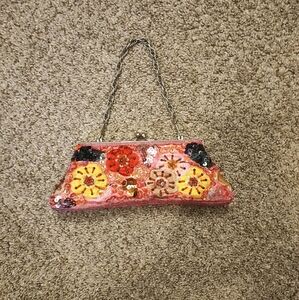 Floral Beaded Pink Clutch